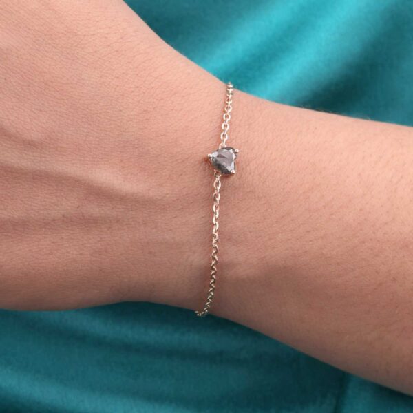 Heart-Shaped Salt and Pepper Diamond Bracelet – Dainty Rose Gold Chain Bracelet