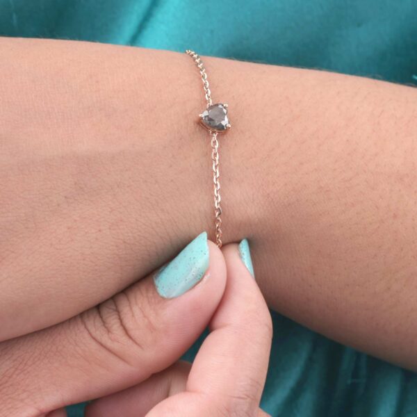 Heart-Shaped Salt and Pepper Diamond Bracelet – Dainty Rose Gold Chain Bracelet