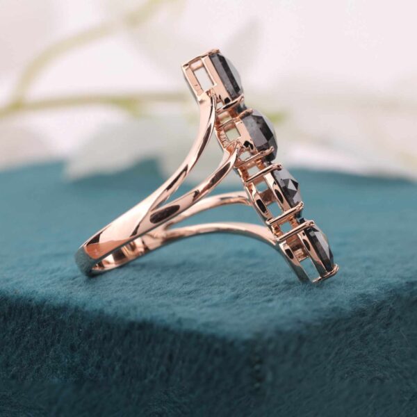 Vertical Salt and Pepper Diamond Bypass Ring – Modern Rose Gold Statement Ring