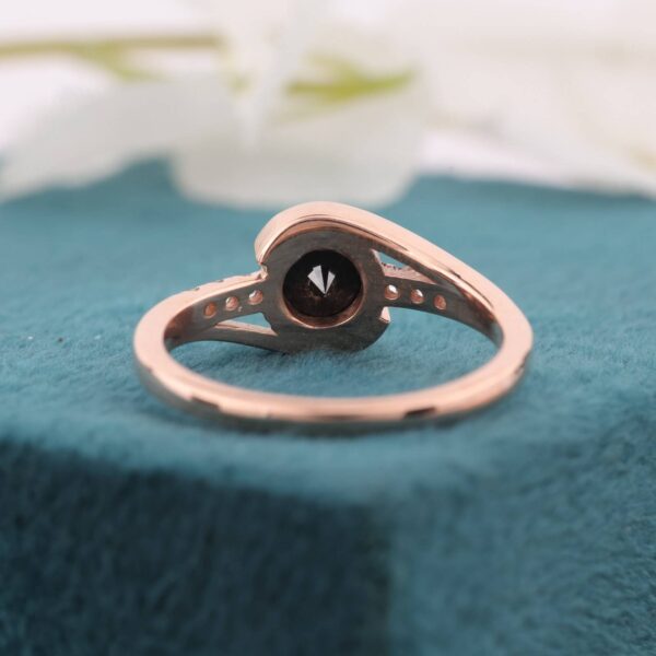 Rose Gold Twisted Ring with Round Black Stone and Diamond Accents