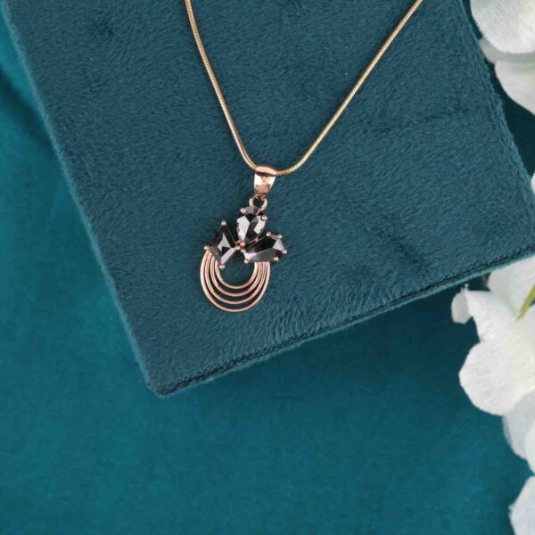Minimalist Salt and Pepper Crystal Pendant – Rose Gold Layered Arc Necklace