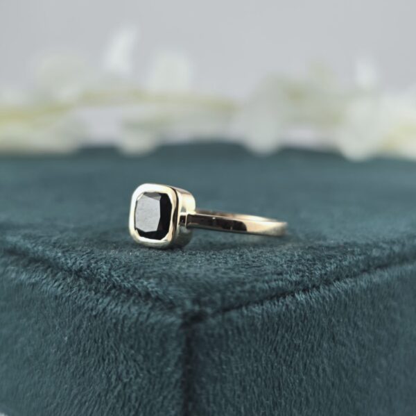 Geometric Cussion Black Diamond Ring in 10K Rose Gold