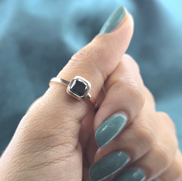 Geometric Cussion Black Diamond Ring in 10K Rose Gold
