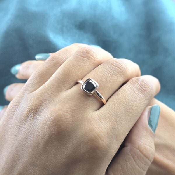 Geometric Cussion Black Diamond Ring in 10K Rose Gold