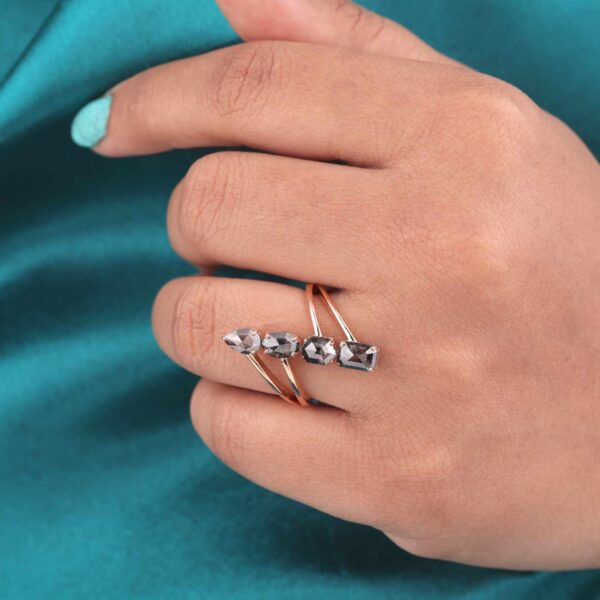 Vertical Salt and Pepper Diamond Bypass Ring – Modern Rose Gold Statement Ring