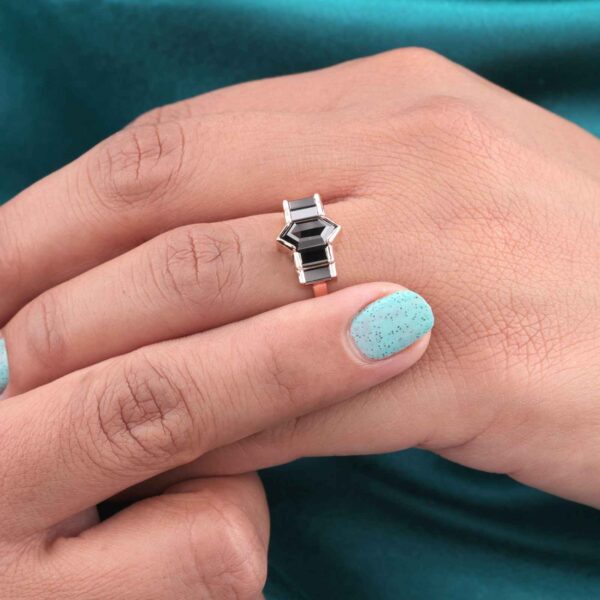 Unique Art Deco Black Engagement Ring – Rose Gold Setting