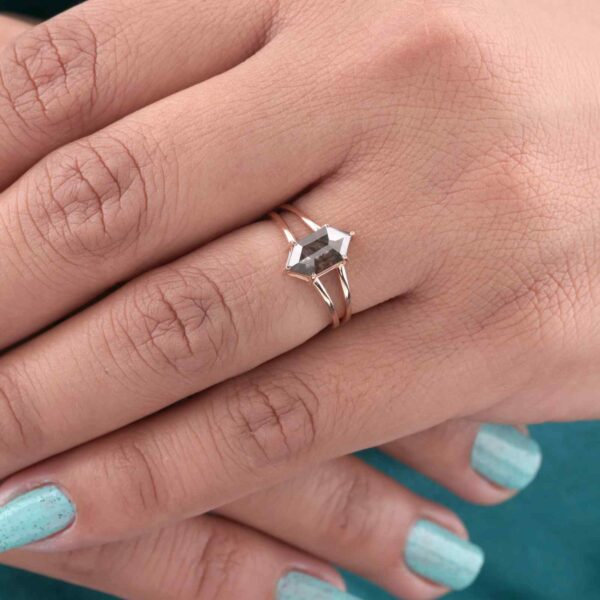 Modern Hexagon Salt and Pepper Diamond Ring in 14KT Rose Gold