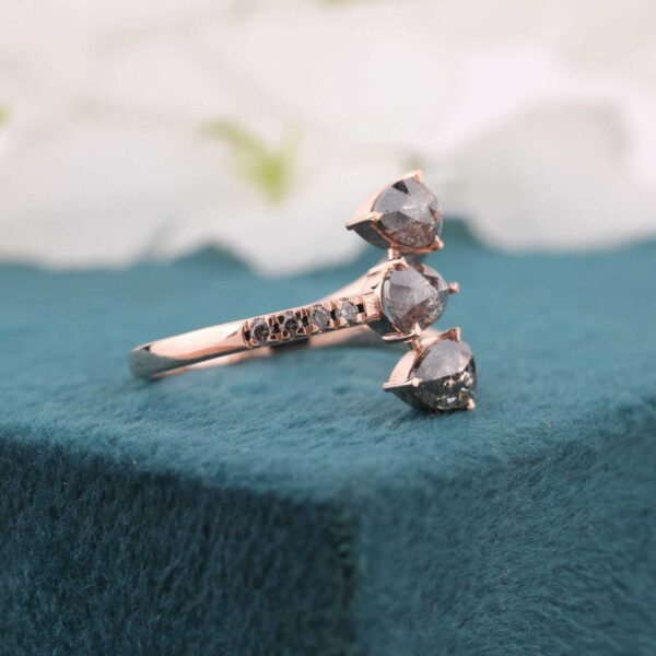 Rose Gold Wrap Ring with Pear-Shaped Rustic Diamonds