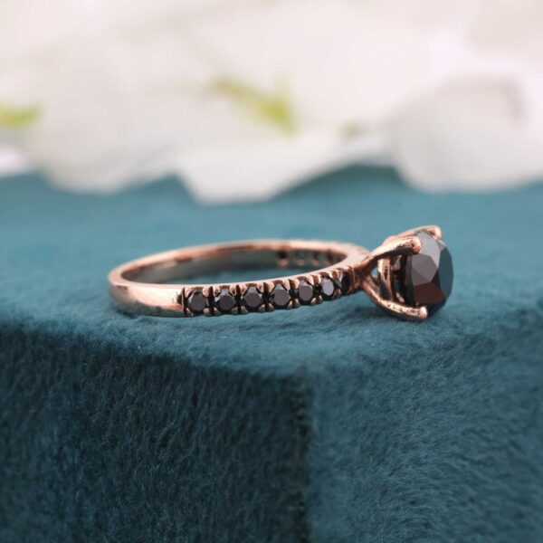 Elegant Black Diamond Ring – Rose Gold Round Cut Engagement or Promise Ring for Her