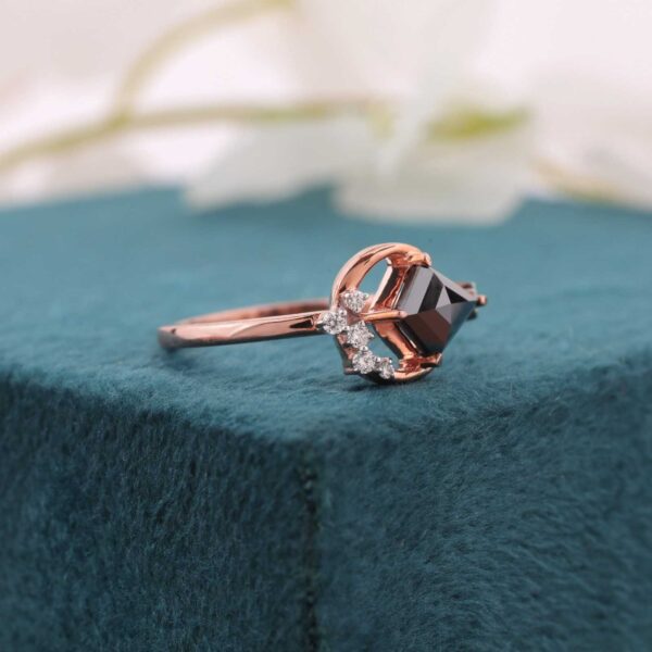 Geometric Kite Diamond Ring – Gothic Crescent Moon Ring in Rose Gold