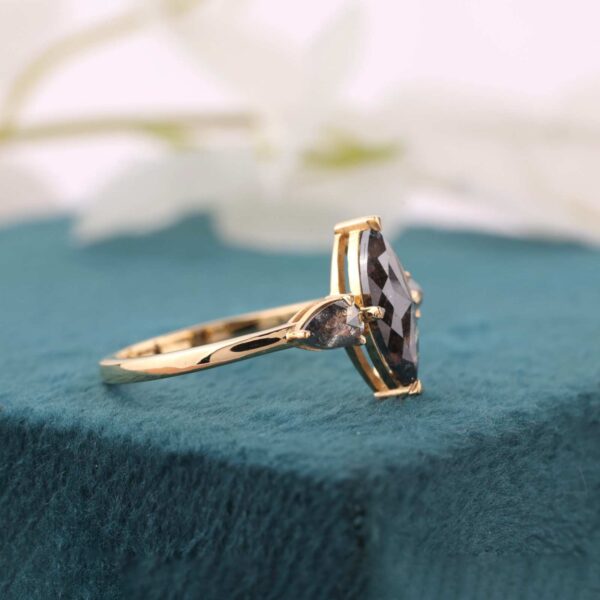 Three Stone Salt & Pepper Diamond Ring – Marquise and Pear Cut in Yellow Gold