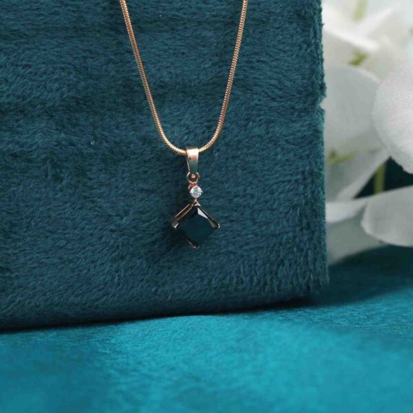 Elegant Black Diamond Pendant in 14KT Rose Gold with White Accent Stone