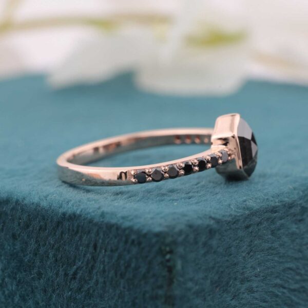Modern 14KT Rose Gold Salt and Pepper Hexagon Diamond Ring with Black Diamond Band