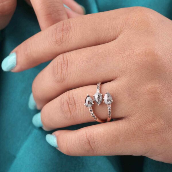 Rose Gold Wrap Ring with Pear-Shaped Rustic Diamonds