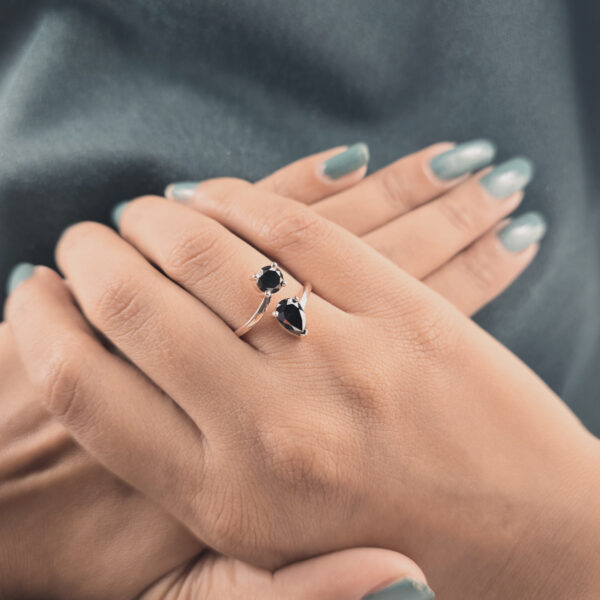 Elegant Black Onyx Double Gemstone Ring – Romantic Gift for Her in 10K Gold