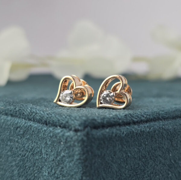 Heart-Shaped Diamond Stud Earrings – Rose Gold Delicate Design