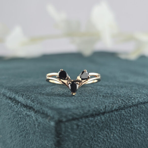 Triple Pear Black Diamond Ring – 10K Rose Gold Split Band Design
