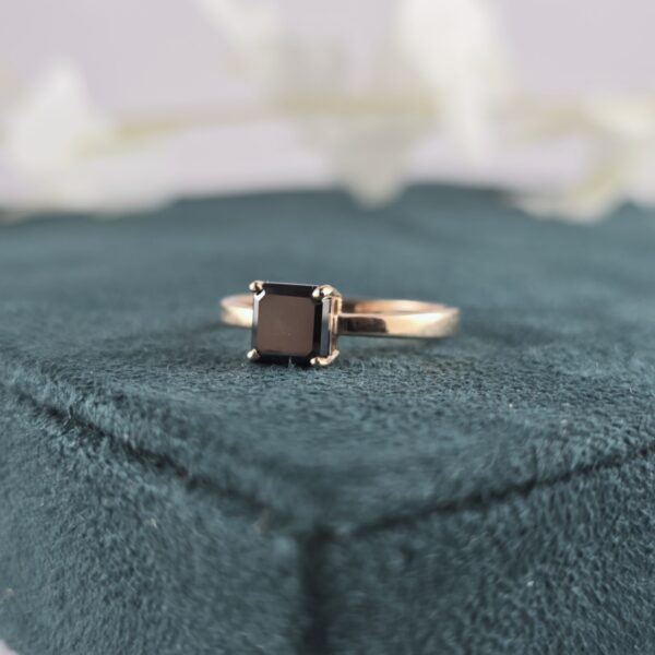 Modern Emerald Cut Black Diamond Ring With 10k Metal