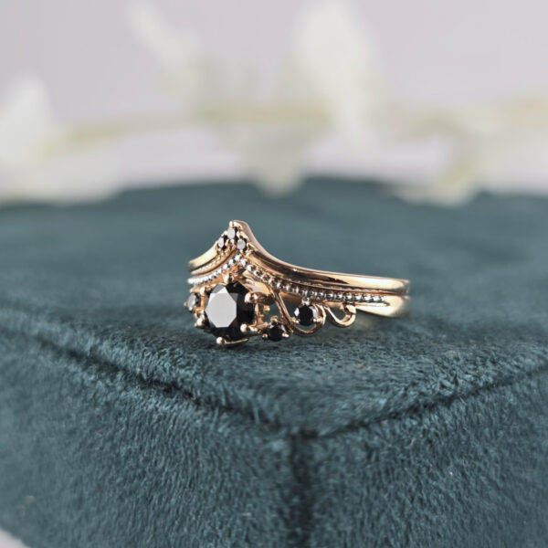 Unique Black Diamond Ring – Tiara Style with Antique Vibes