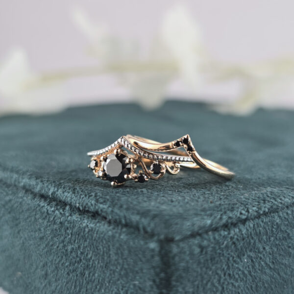 Unique Black Diamond Ring – Tiara Style with Antique Vibes