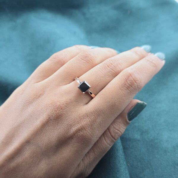 Modern Emerald Cut Black Diamond Ring With 10k Metal