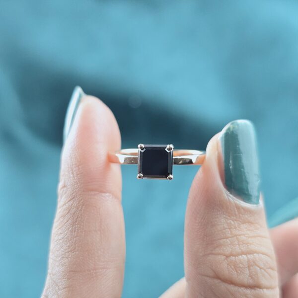 Modern Emerald Cut Black Diamond Ring With 10k Metal