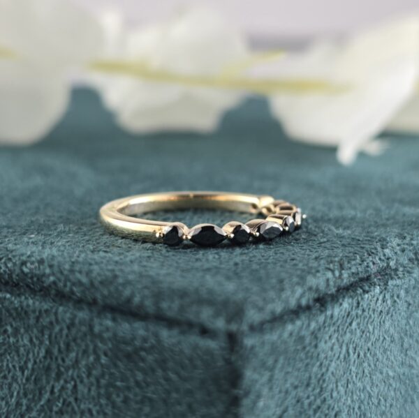 Sleek & Striking: Round and Marquise Black Diamond Wedding Band