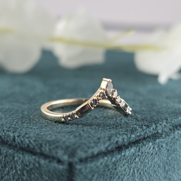 Triple-Cut Beauty: Round, Marquise & Baguette Salt and Pepper Diamond Band