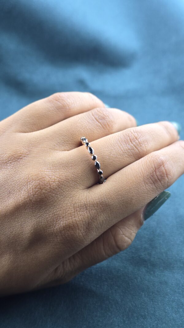 Sleek & Striking: Round and Marquise Black Diamond Wedding Band