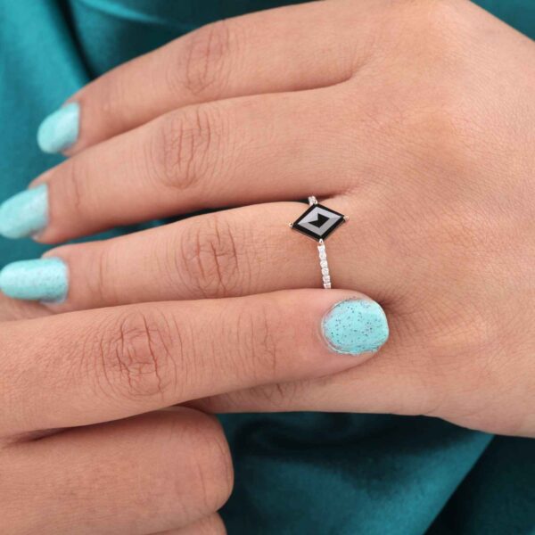 Kite Black Diamond Ring – Diagonal Set Engagement Ring in Rose Gold