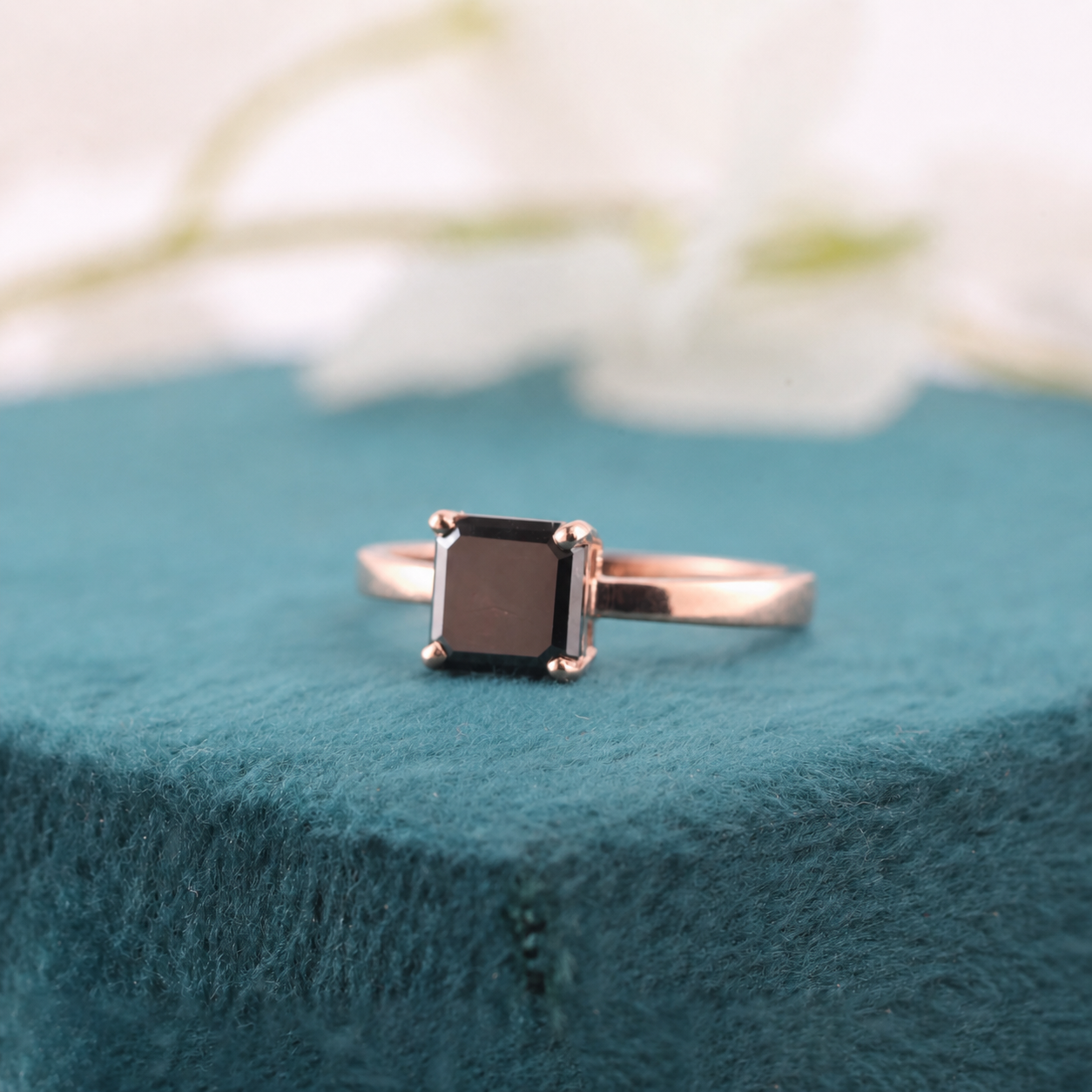 Modern Emerald Cut Black Diamond Ring With 10k Metal