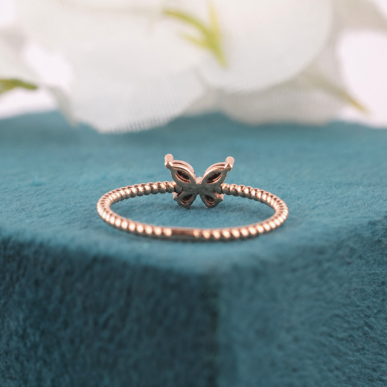 Textured Band Butterfly Ring with Black Crystals
