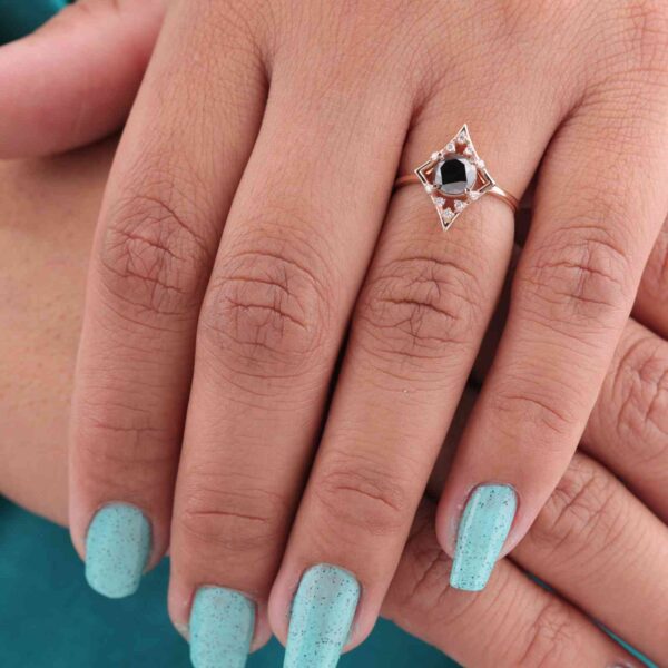Stylish Black Diamond Ring in Rose Gold – Unique Handmade Fine Jewelry