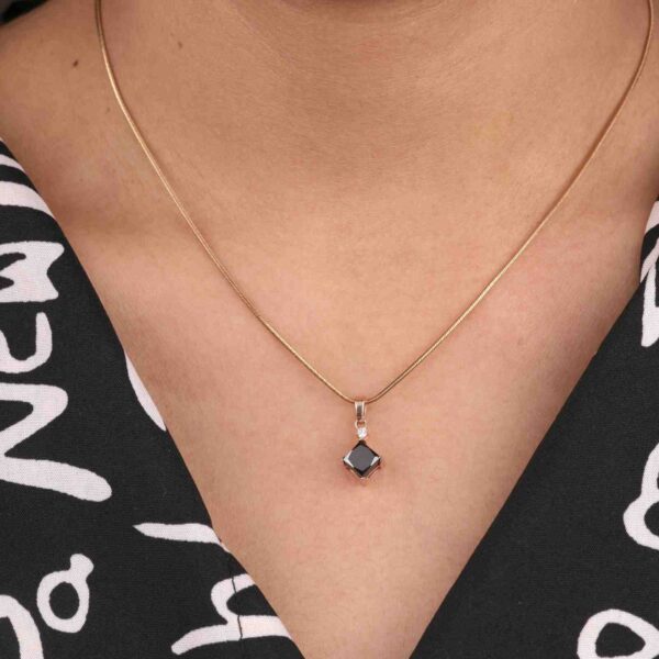 Elegant Black Diamond Pendant in 14KT Rose Gold with White Accent Stone