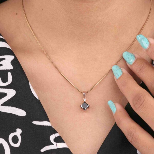 Elegant Black Diamond Pendant in 14KT Rose Gold with White Accent Stone