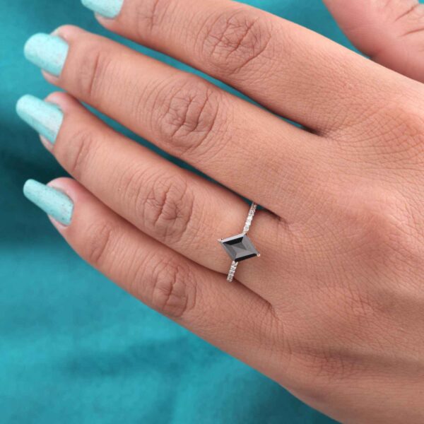 Kite Black Diamond Ring – Diagonal Set Engagement Ring in Rose Gold