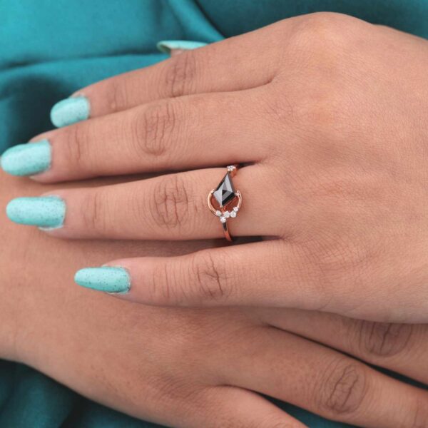 Geometric Kite Diamond Ring – Gothic Crescent Moon Ring in Rose Gold