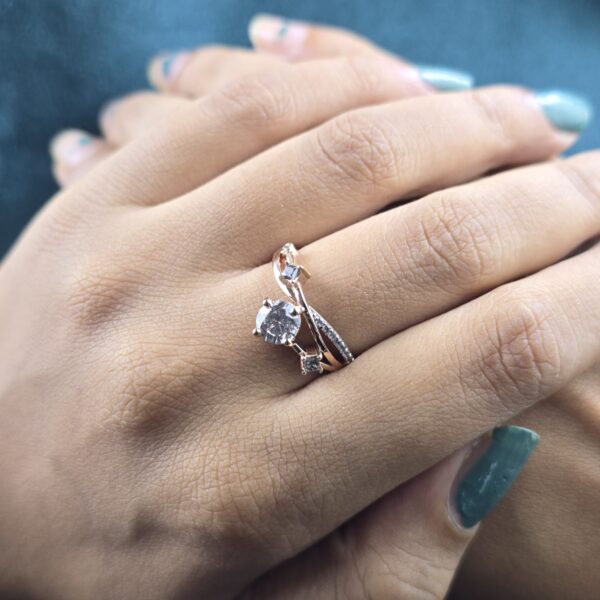 Raw Elegance – Round & Princess Salt and Pepper Diamond Ring