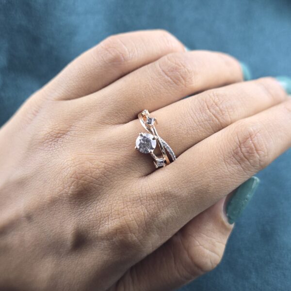 Raw Elegance – Round & Princess Salt and Pepper Diamond Ring