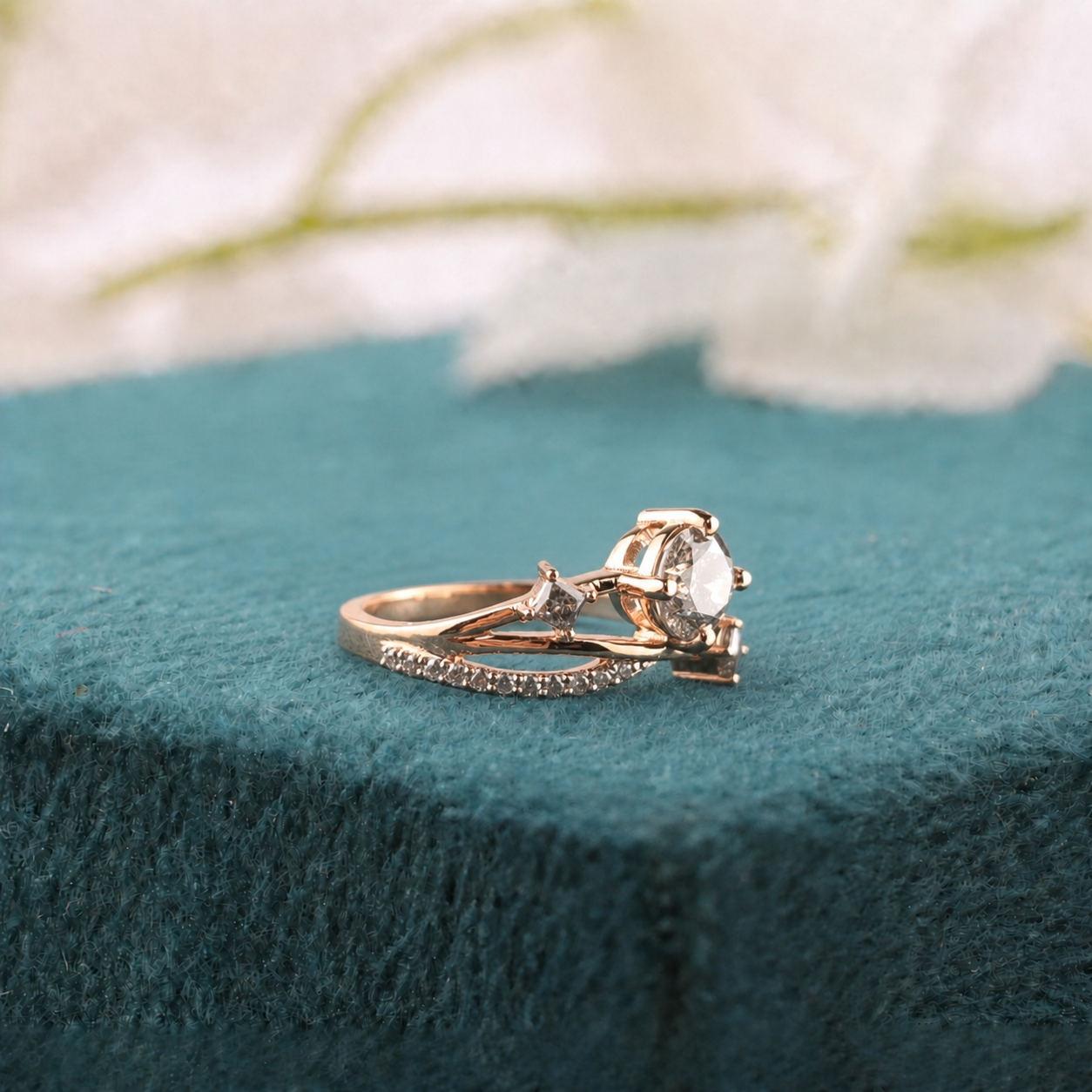 Raw Elegance – Round & Princess Salt and Pepper Diamond Ring
