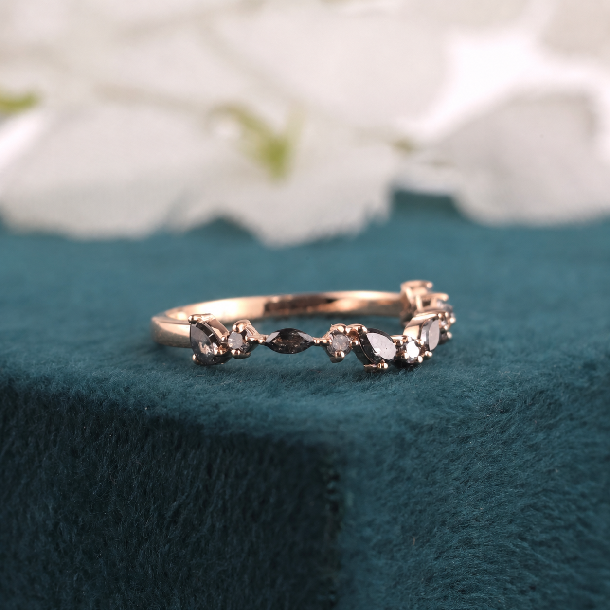 Naturally Bold – Round, Marquise & Pear Salt and Pepper Diamond Band