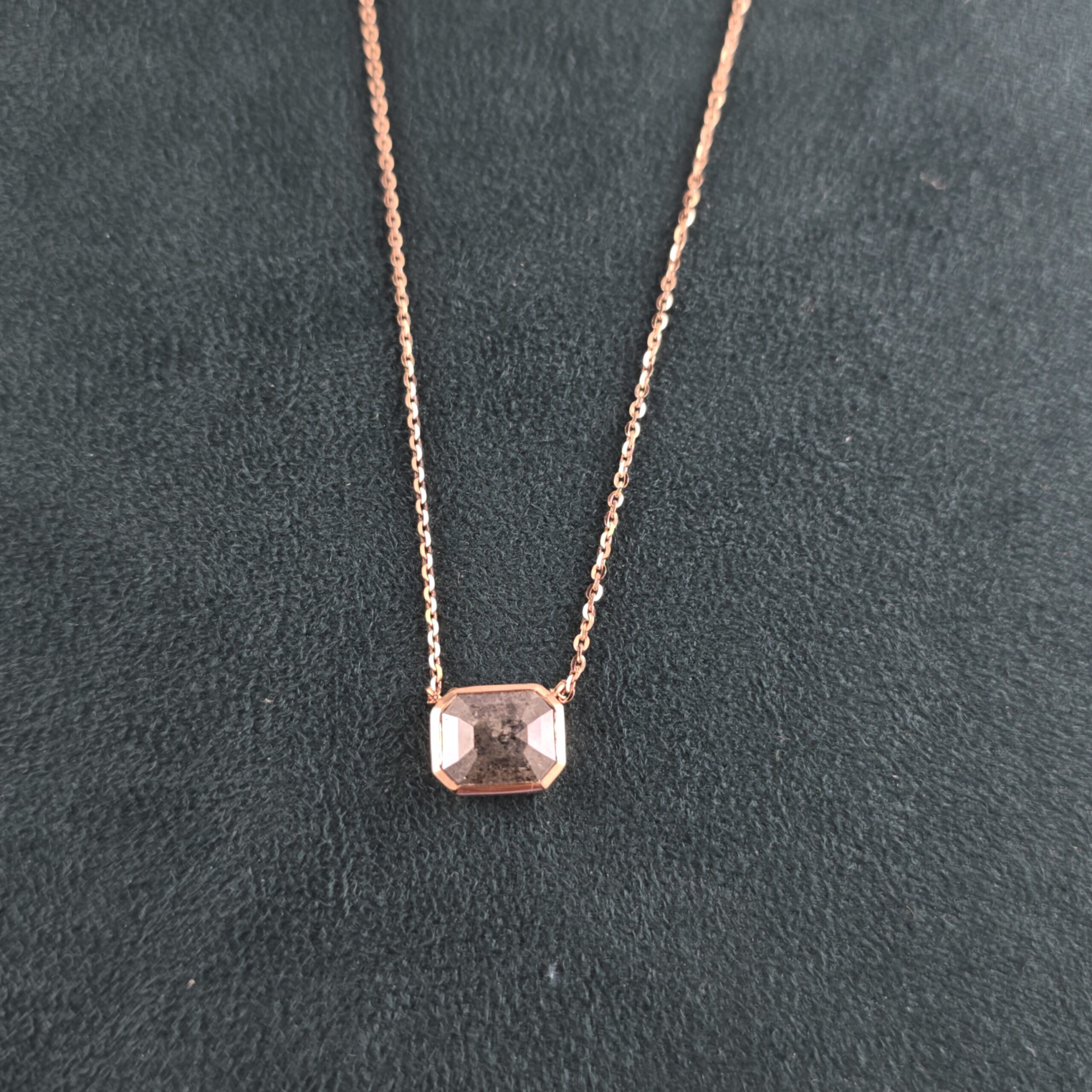 Rose Gold Emrald Diamond Necklace – Minimalist Everyday Elegance