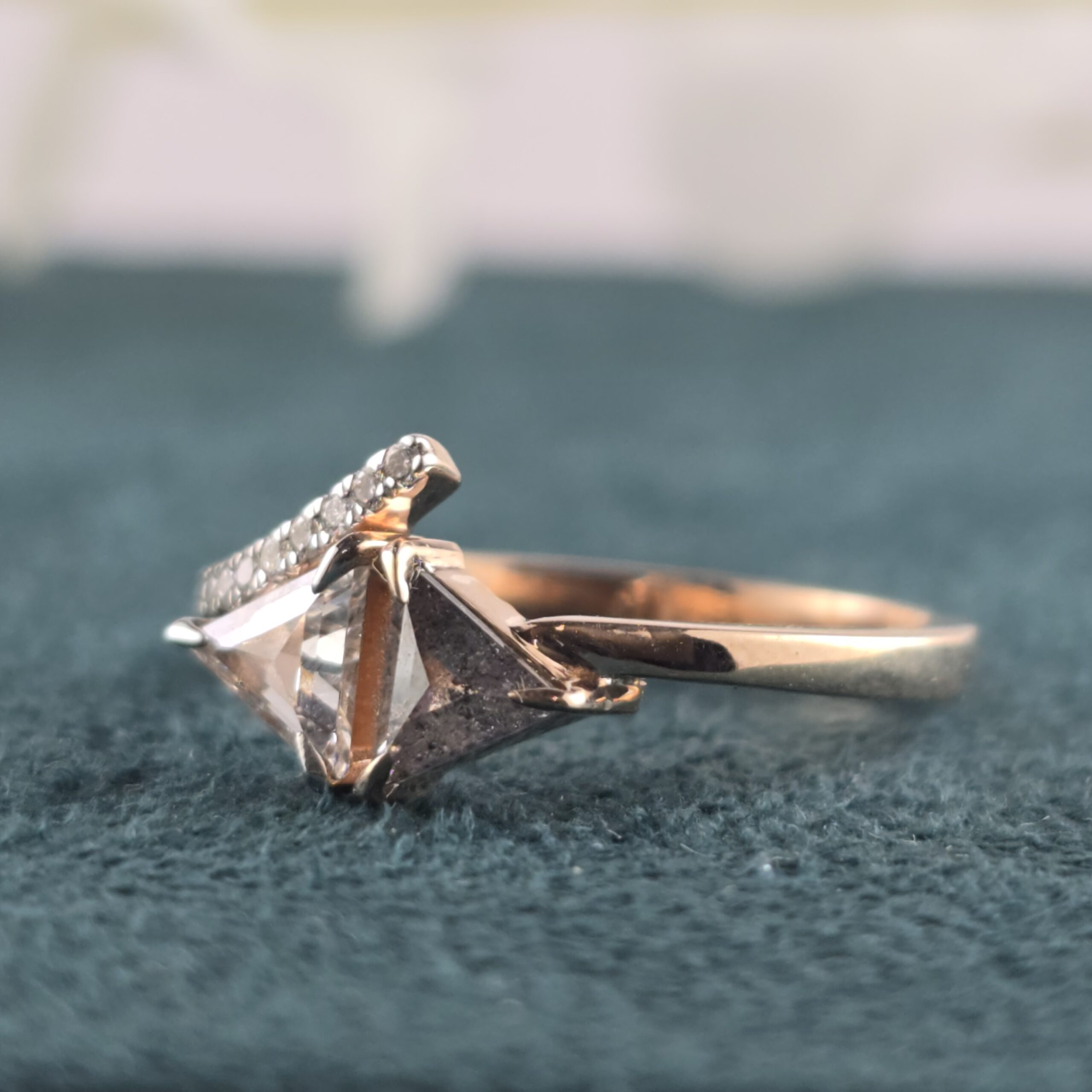 Triangle Diamond Engagement Ring in Rose Gold – Modern & Unique Design