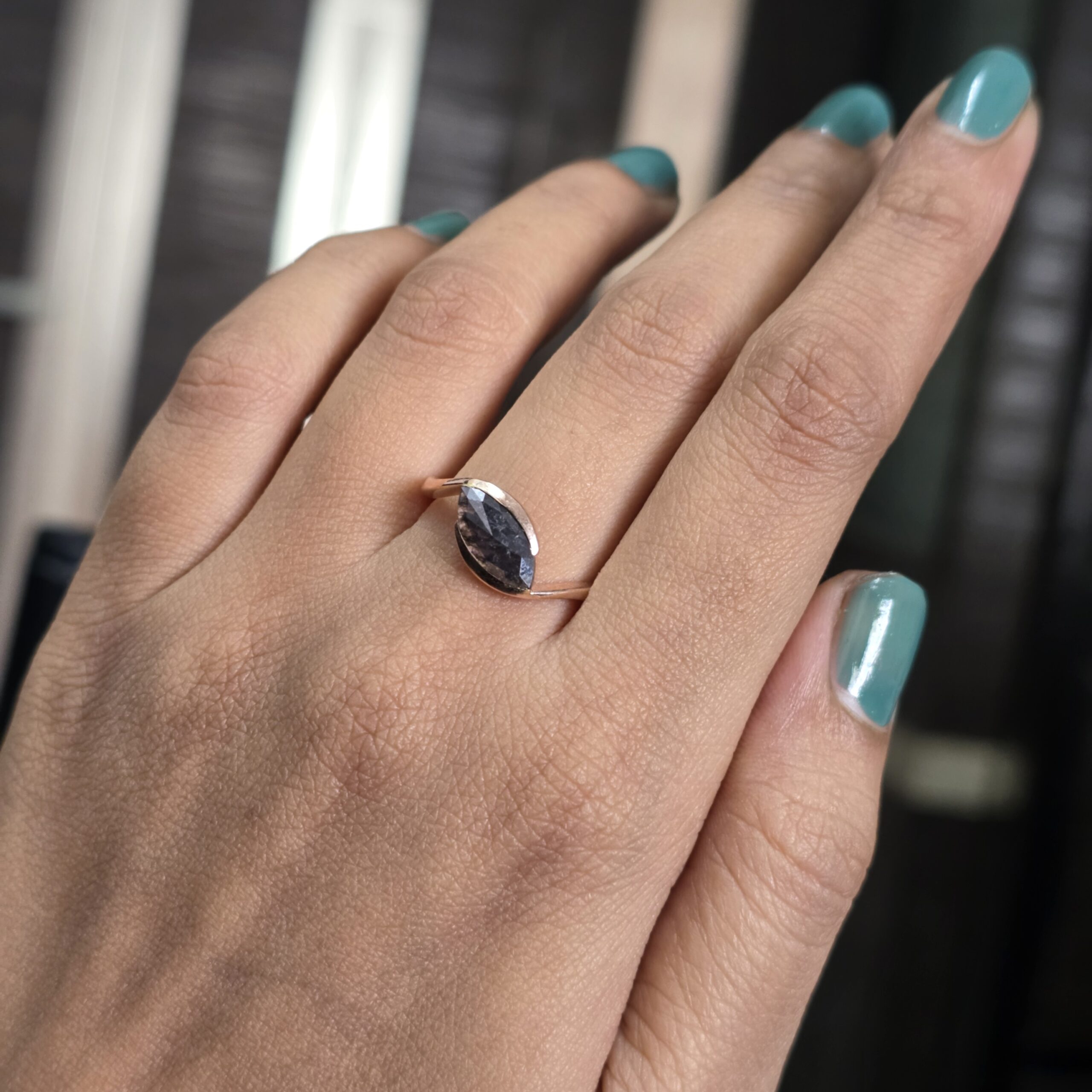 One Marquise Salt and Pepper Diamond Ring – Bold, Modern Charm