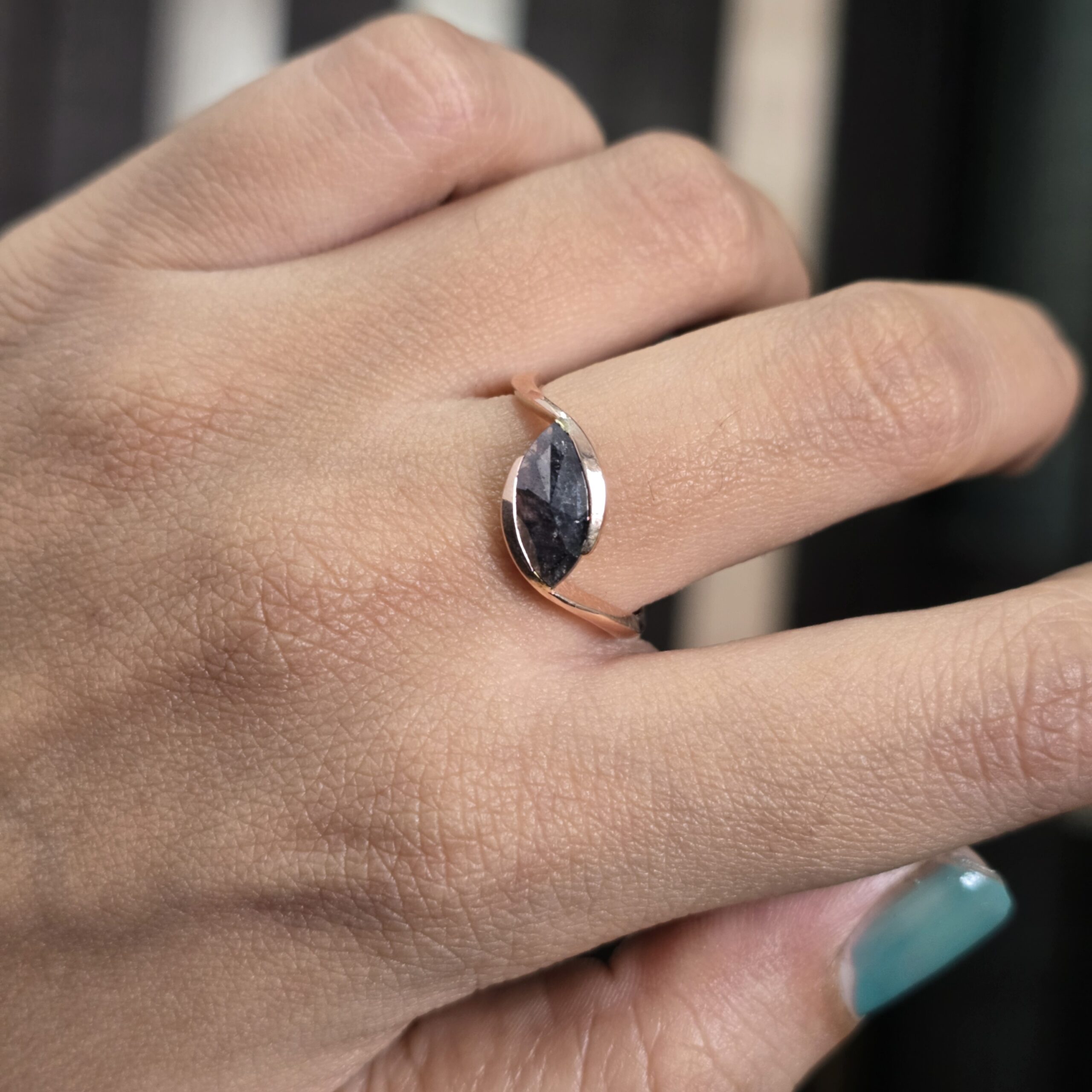 One Marquise Salt and Pepper Diamond Ring – Bold, Modern Charm