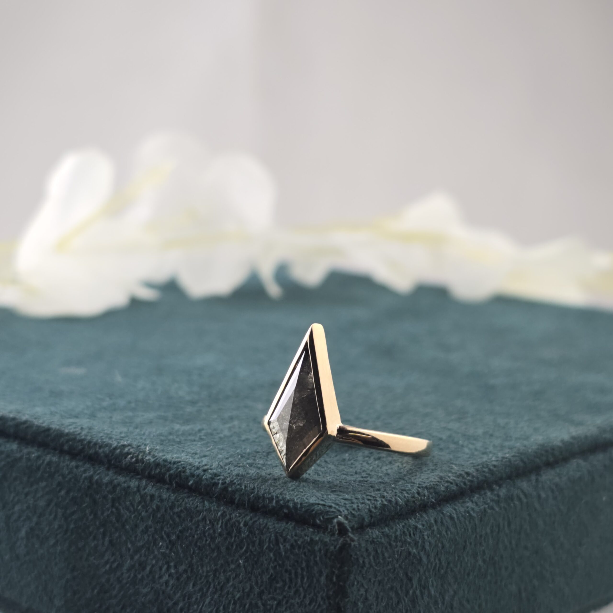 Kite Shaped Salt and Pepper Diamond Ring in 10K Rose Gold