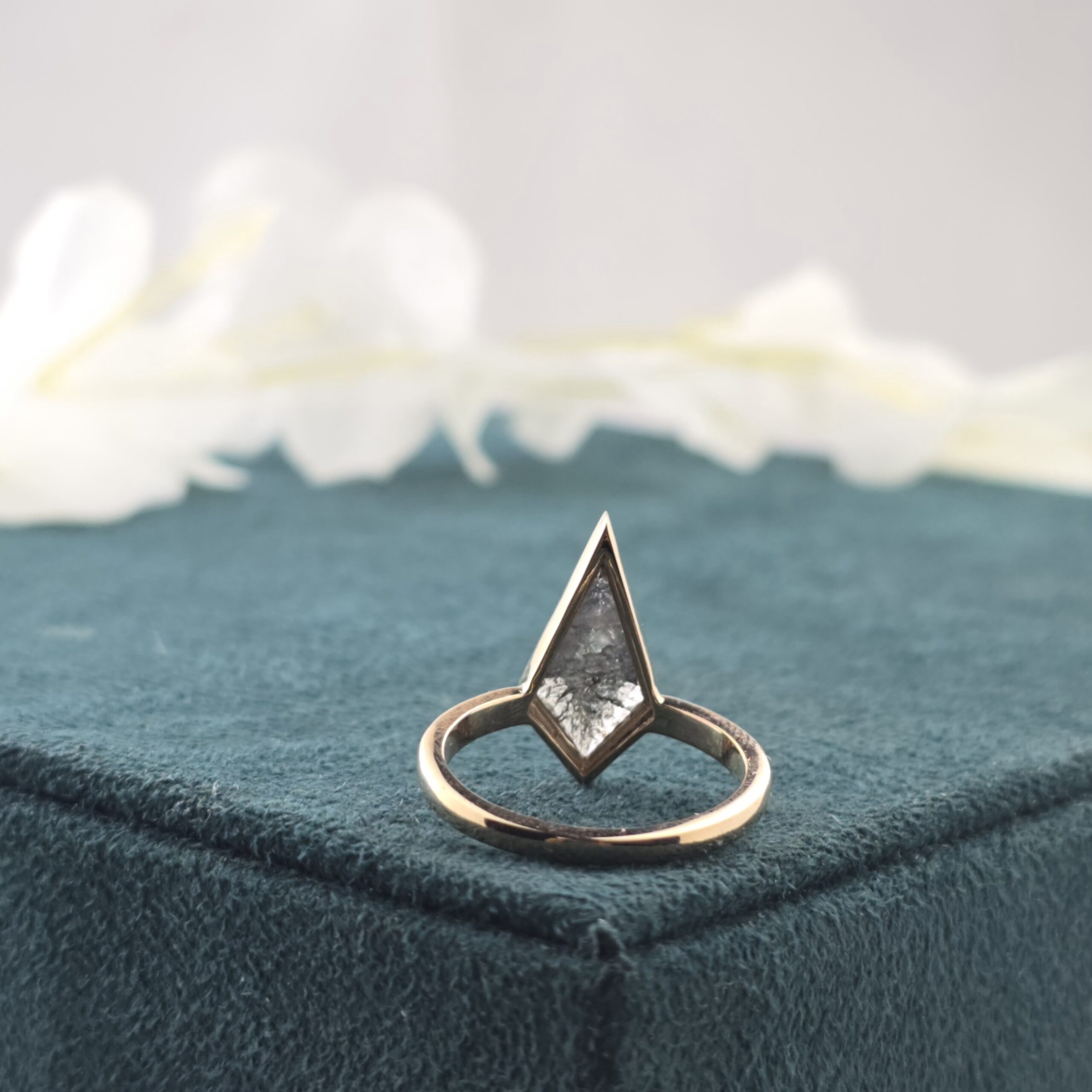 Kite Shaped Salt and Pepper Diamond Ring in 10K Rose Gold