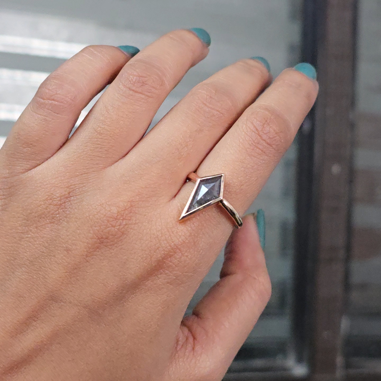 Kite Shaped Salt and Pepper Diamond Ring in 10K Rose Gold