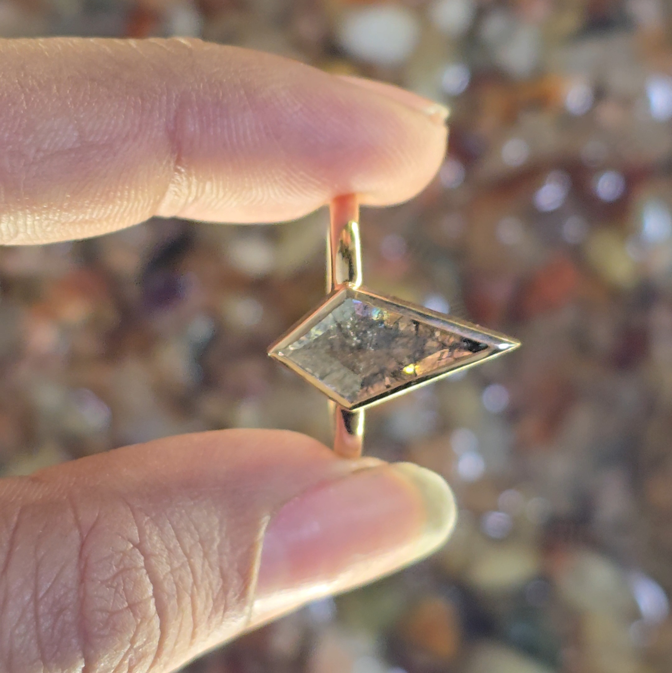 Kite Shaped Salt and Pepper Diamond Ring in 10K Rose Gold