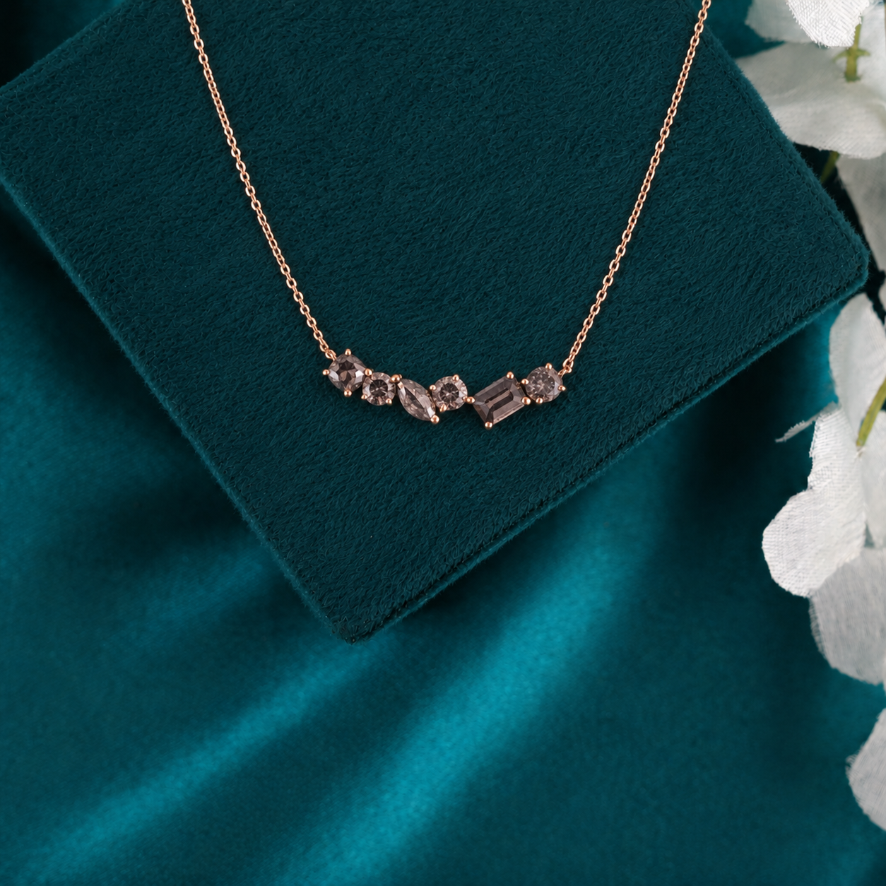 3.90 CT | Salt and Pepper Diamond Necklace | Multi Shape Gold Pendant | Handmade Minimalist Jewelry | Gift for Her